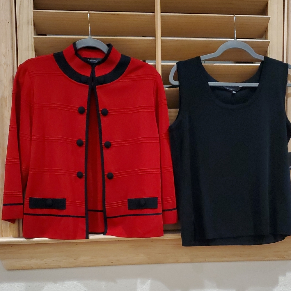 Ming Wang Red and Black Women's Blazer